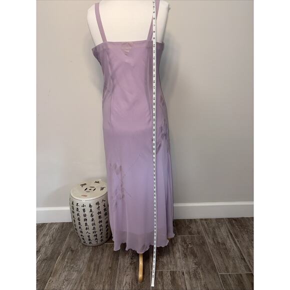 Y2K R&M Richards Lilac Chiffon Slip Dress Bias Cut Maxi Ruffle Hem Formal 12 - Picture 7 of 14